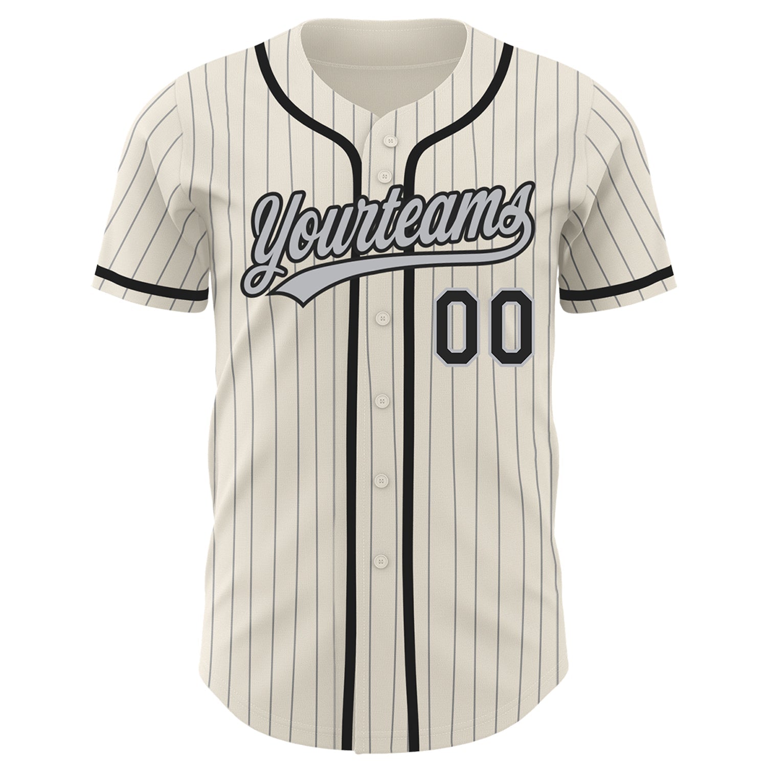 Custom Cream Gray Pinstripe Black Authentic Baseball Jersey view 2