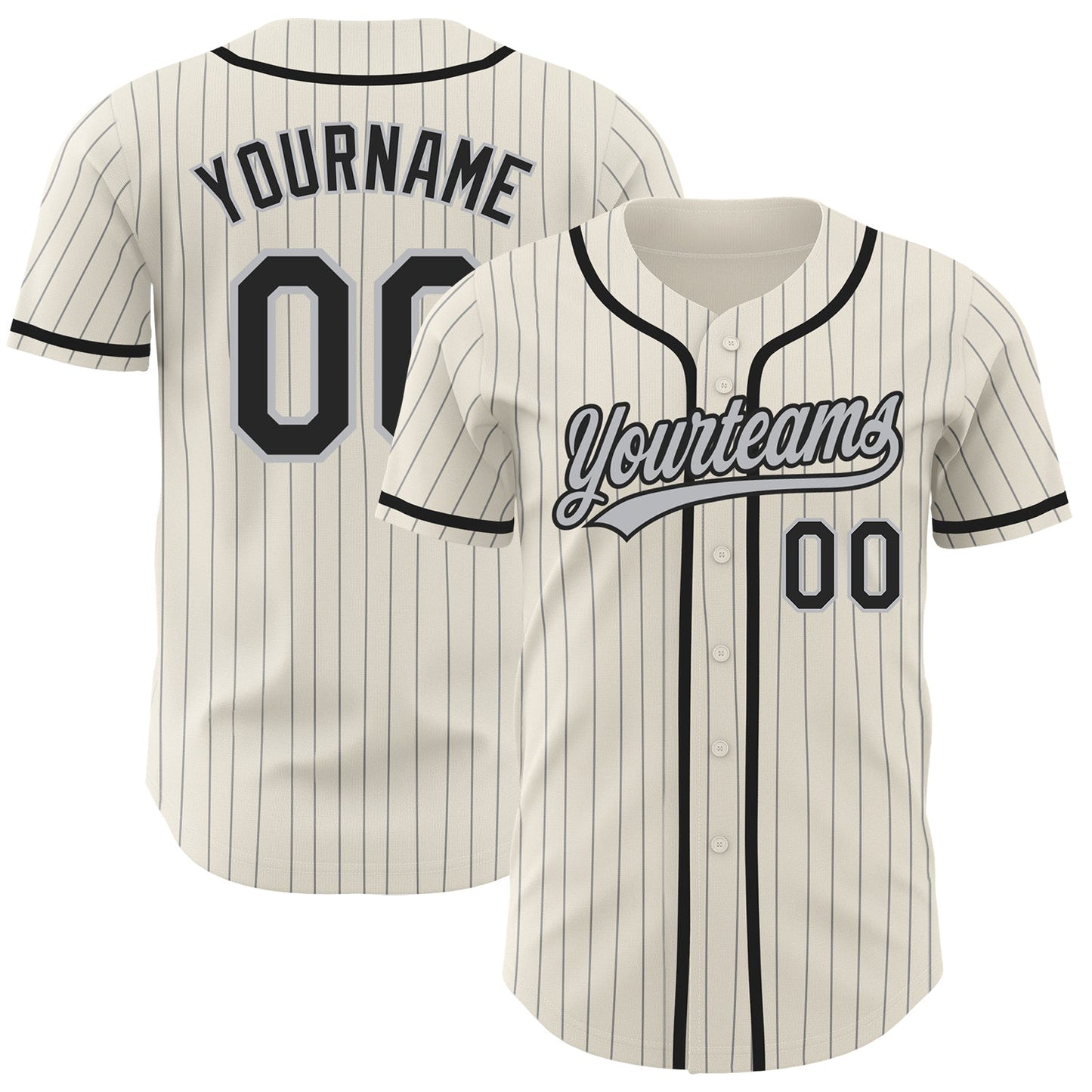 Custom Cream Gray Pinstripe Black Authentic Baseball Jersey - Main View