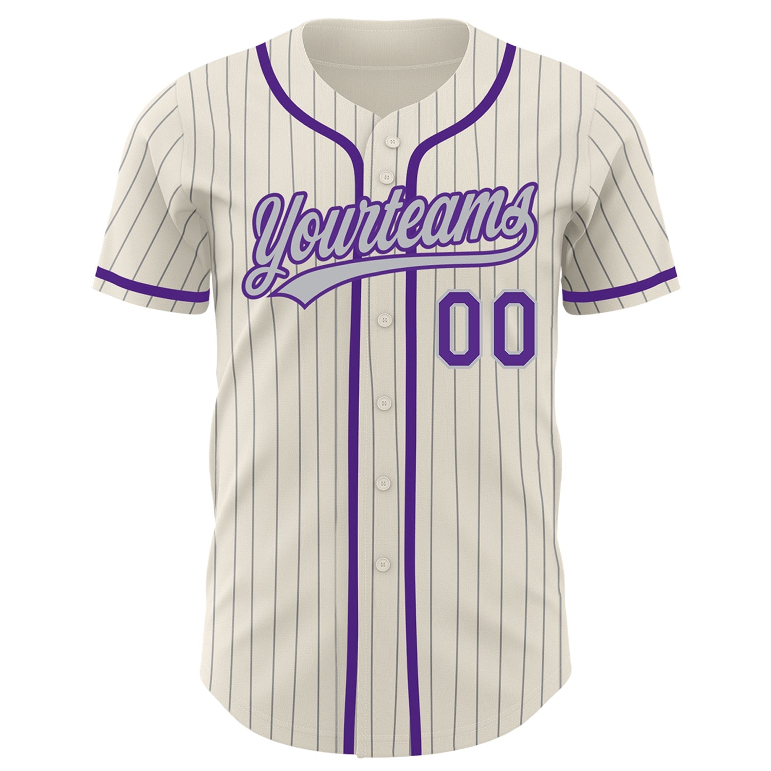Custom Cream Gray Pinstripe Purple Authentic Baseball Jersey view 2