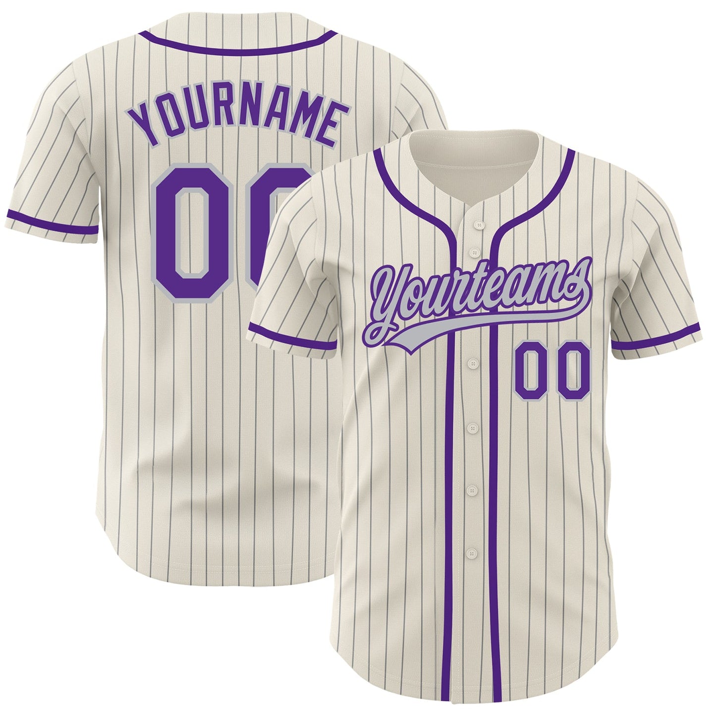 Custom Cream Gray Pinstripe Purple Authentic Baseball Jersey - Main View