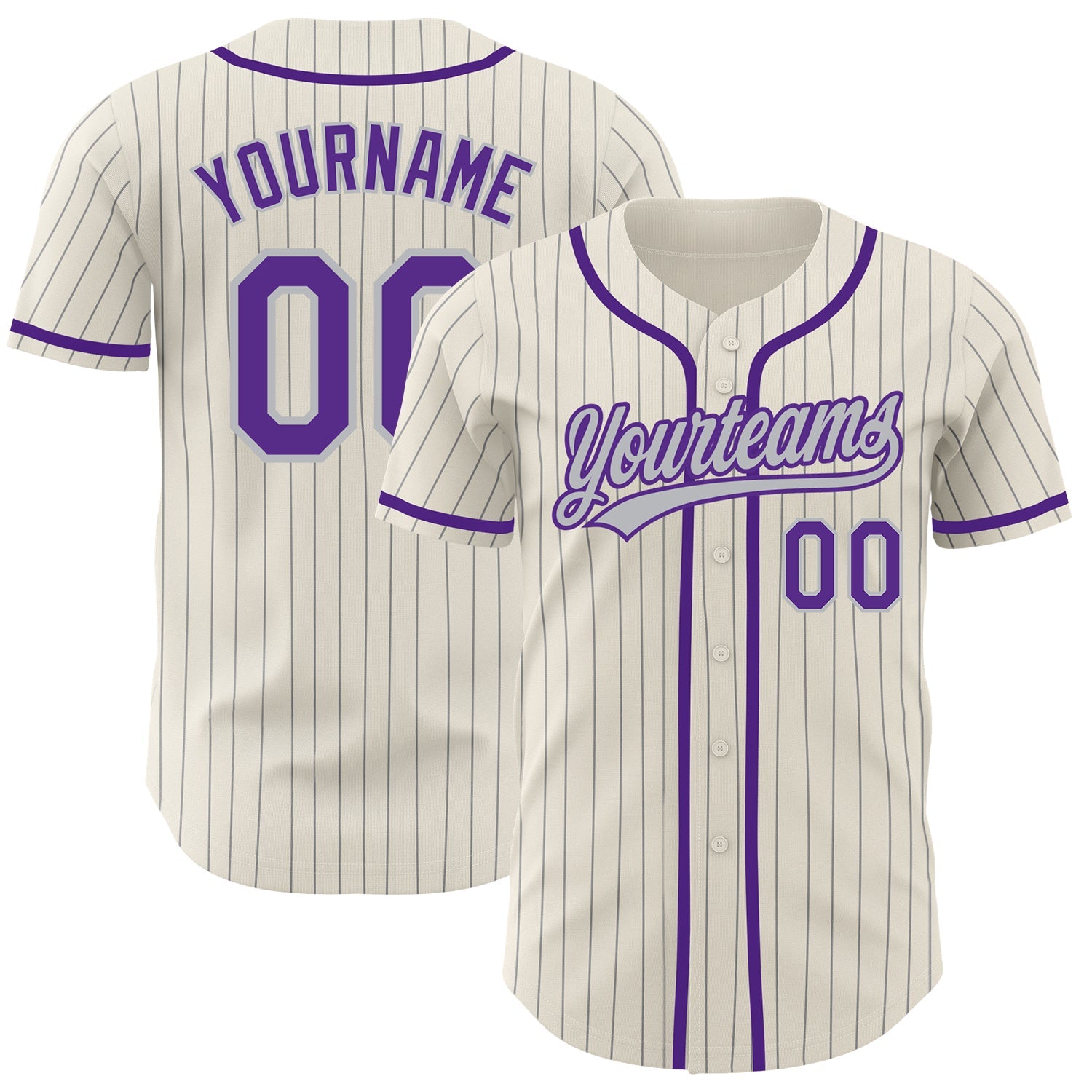 Custom Cream Gray Pinstripe Purple Authentic Baseball Jersey - Main View