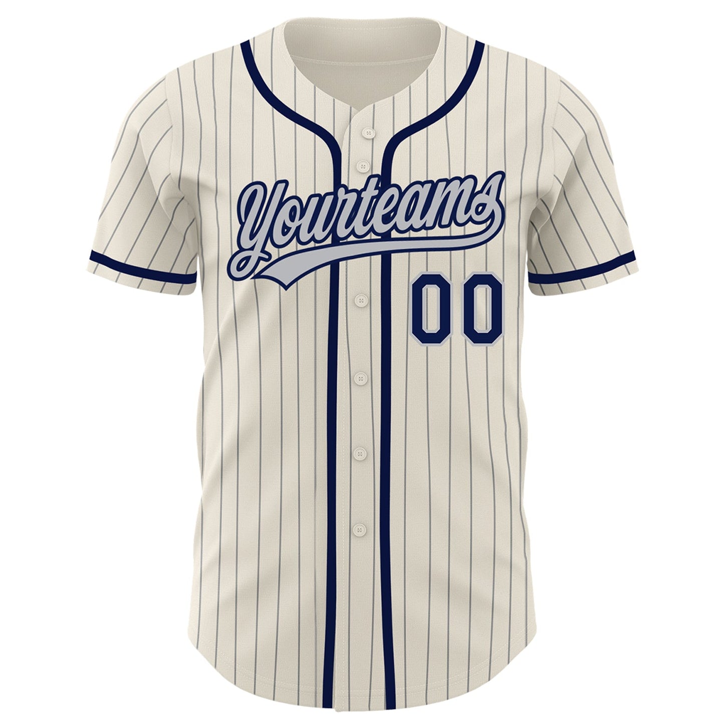 Custom Cream Gray Pinstripe Navy Authentic Baseball Jersey view 3