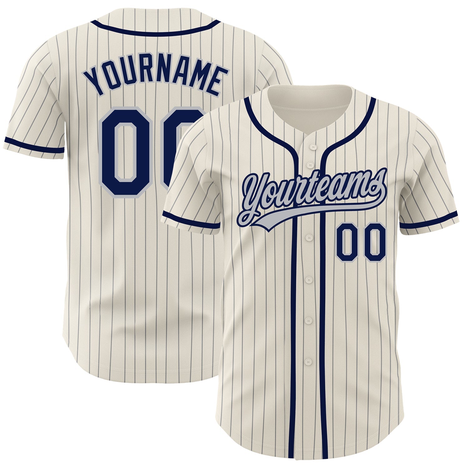 Custom Cream Gray Pinstripe Navy Authentic Baseball Jersey - Main View