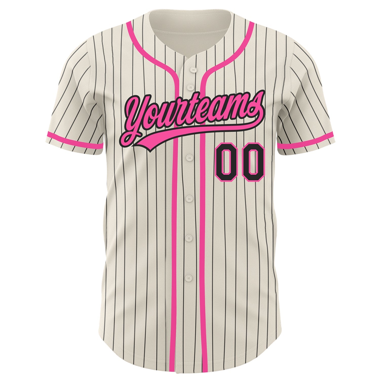 Custom Cream Black Pinstripe Pink Authentic Baseball Jersey view 2