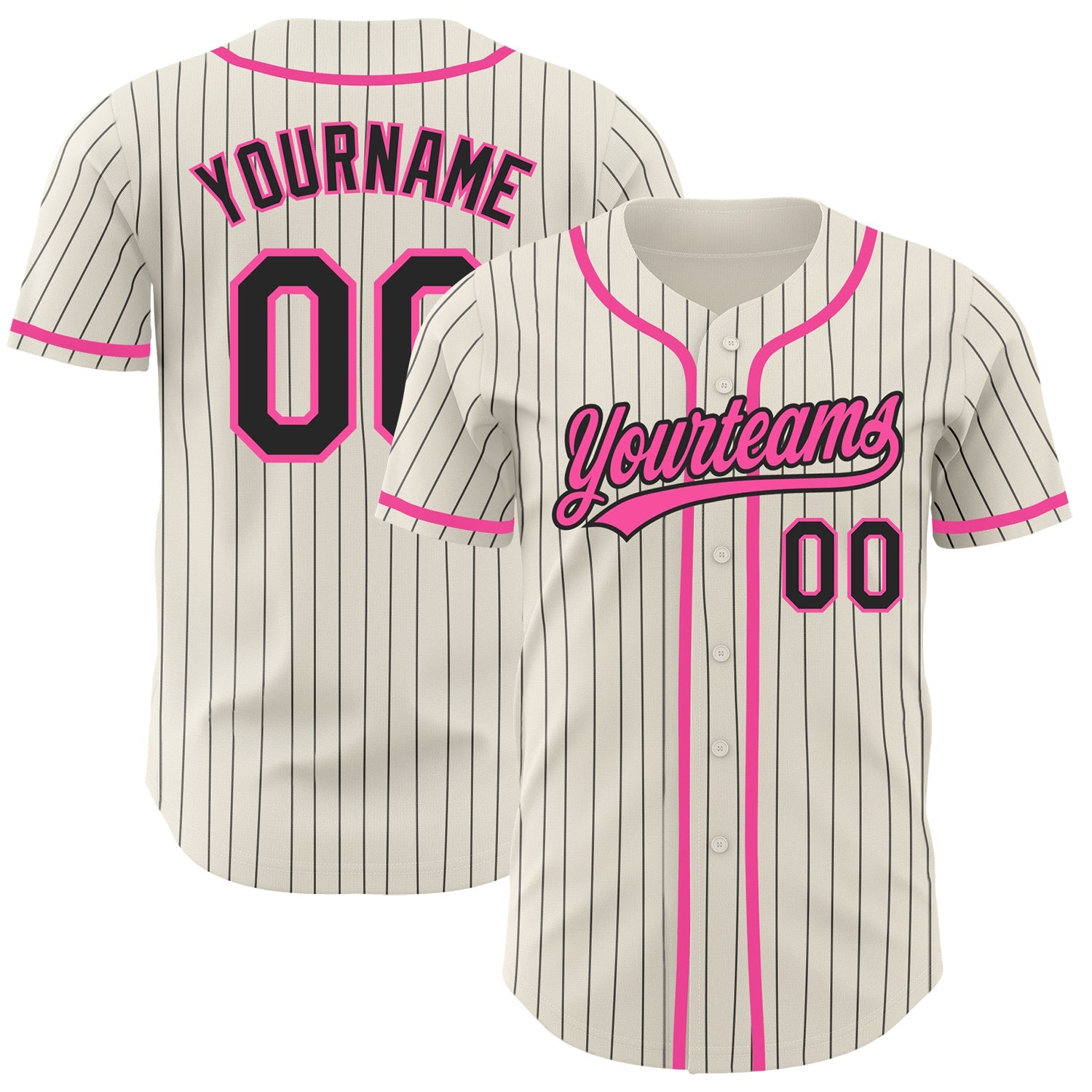 Custom Cream Black Pinstripe Pink Authentic Baseball Jersey - Main View