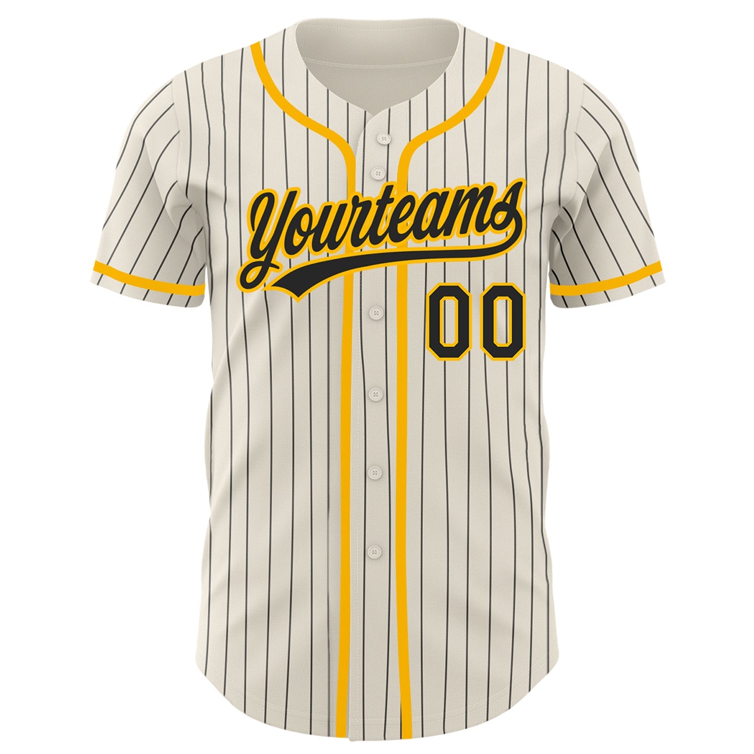 Custom Cream Black Pinstripe Gold Authentic Baseball Jersey view 2