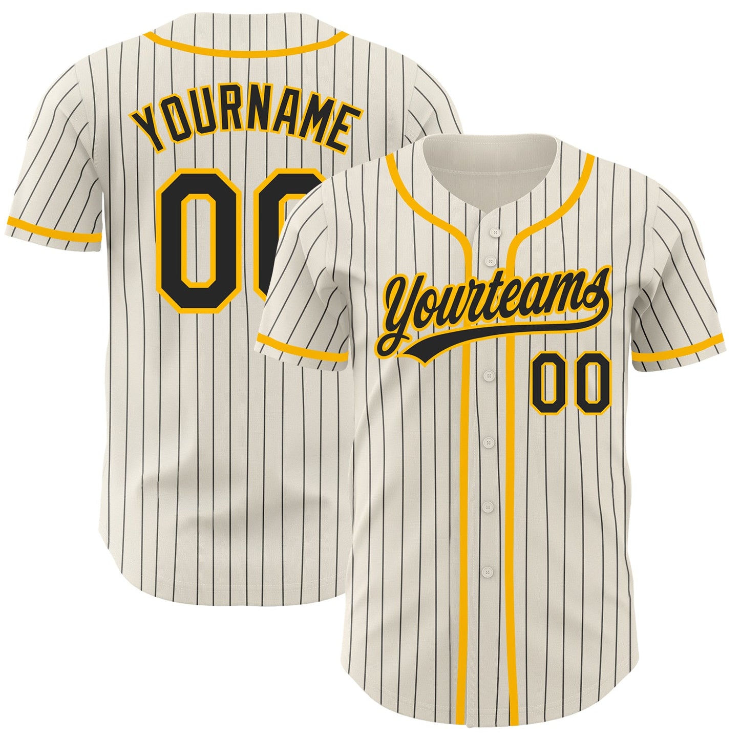 Custom Cream Black Pinstripe Gold Authentic Baseball Jersey - Main View