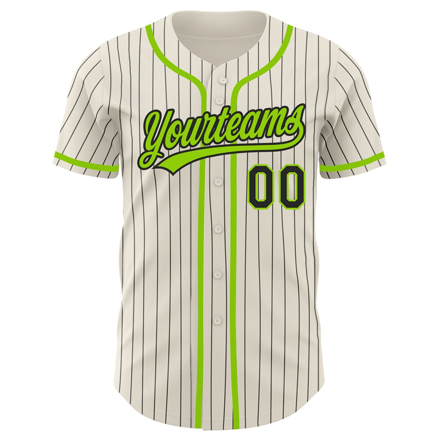 Custom Cream Black Pinstripe Neon Green Authentic Baseball Jersey view 2