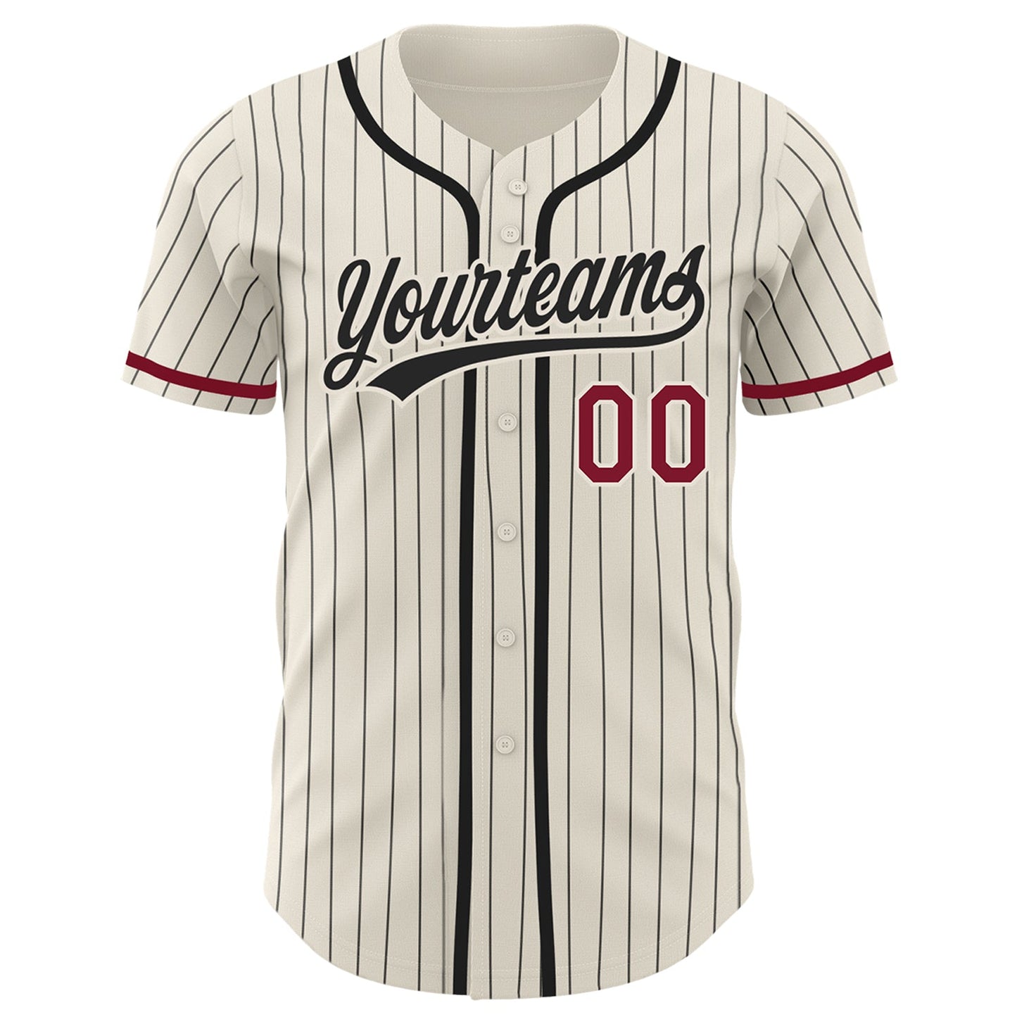 Custom Cream Black Pinstripe Crimson Authentic Baseball Jersey view 2