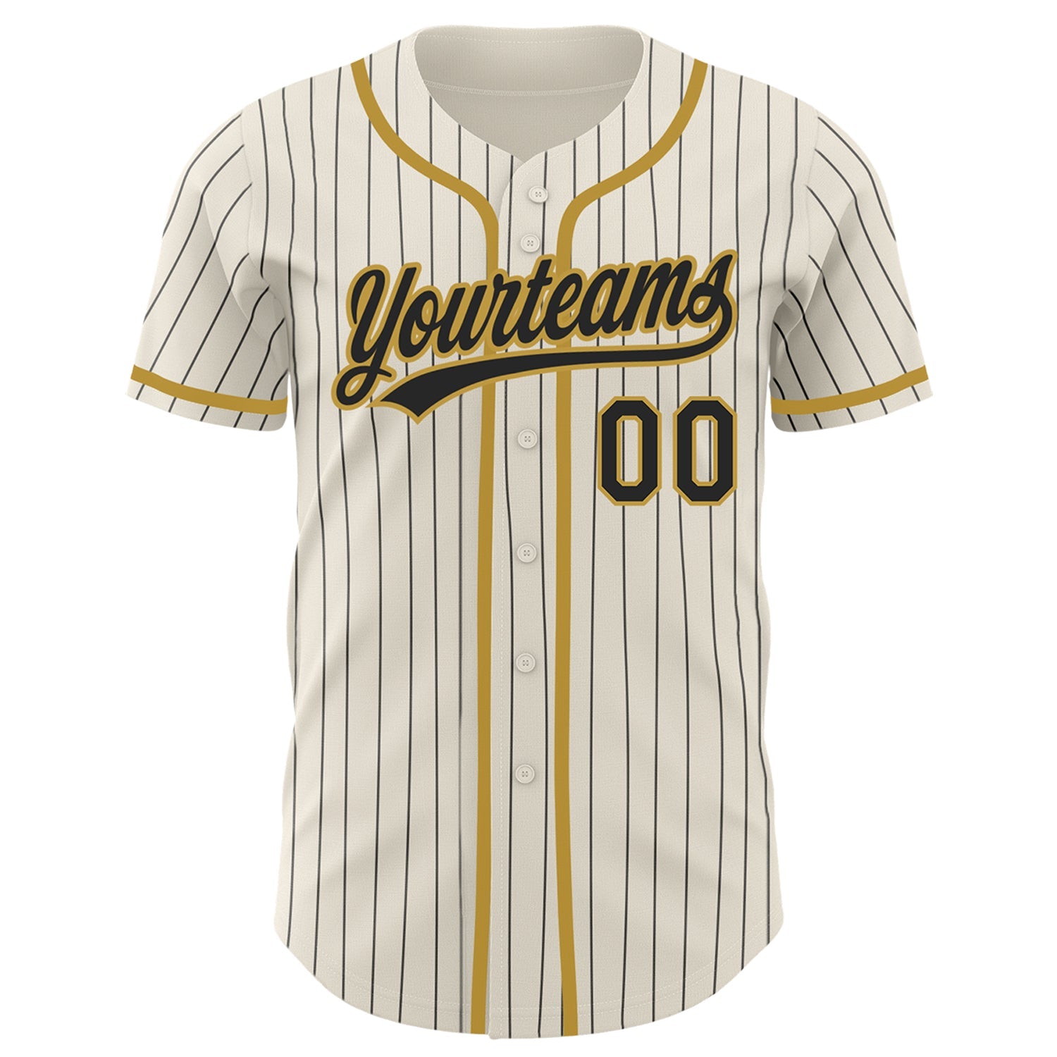 Custom Cream Black Pinstripe Old Gold Authentic Baseball Jersey view 2