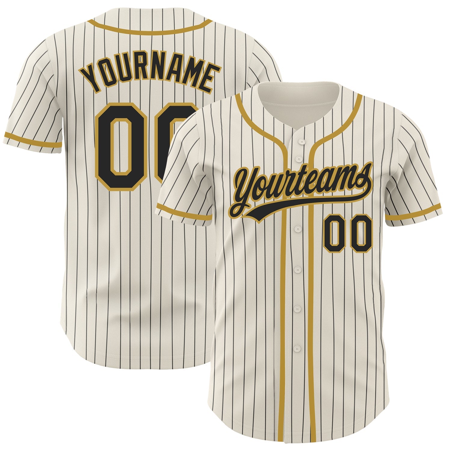Custom Cream Black Pinstripe Old Gold Authentic Baseball Jersey - Main View