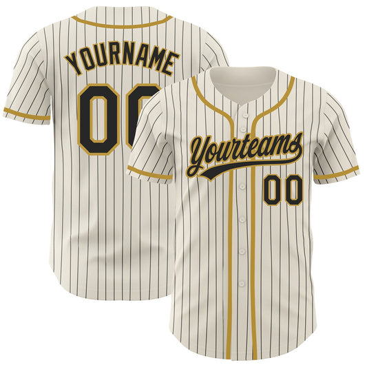 Custom Cream Black Pinstripe Old Gold Authentic Baseball Jersey - Main View