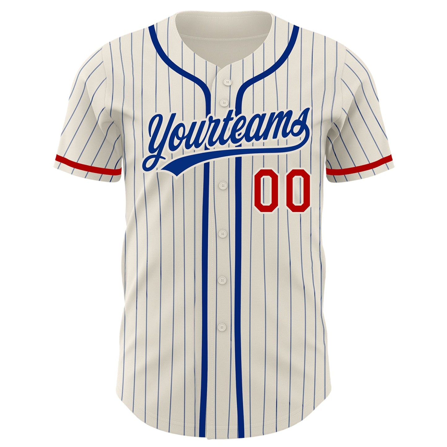 Custom Cream Royal Pinstripe Red Authentic Baseball Jersey view 2