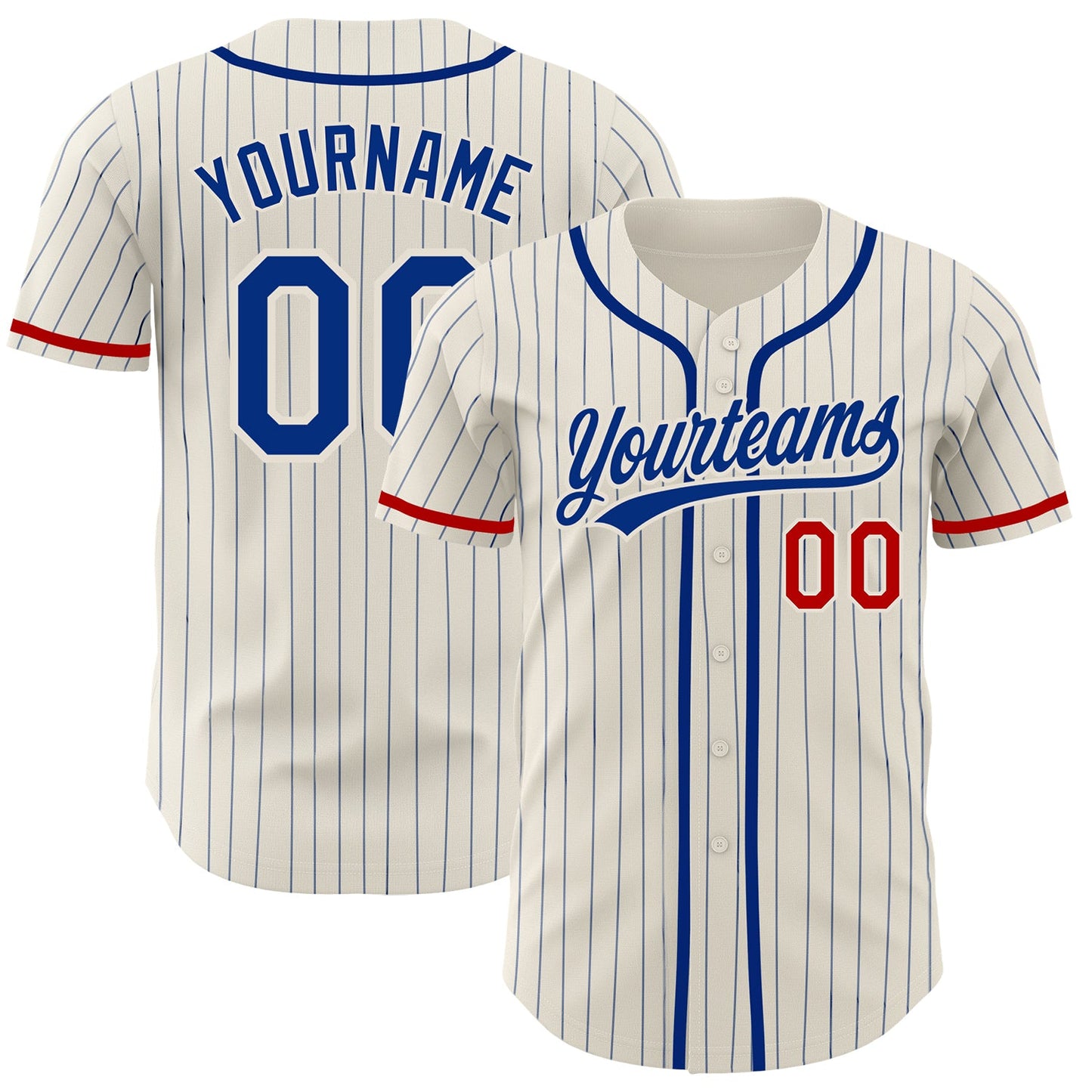 Custom Cream Royal Pinstripe Red Authentic Baseball Jersey - Main View