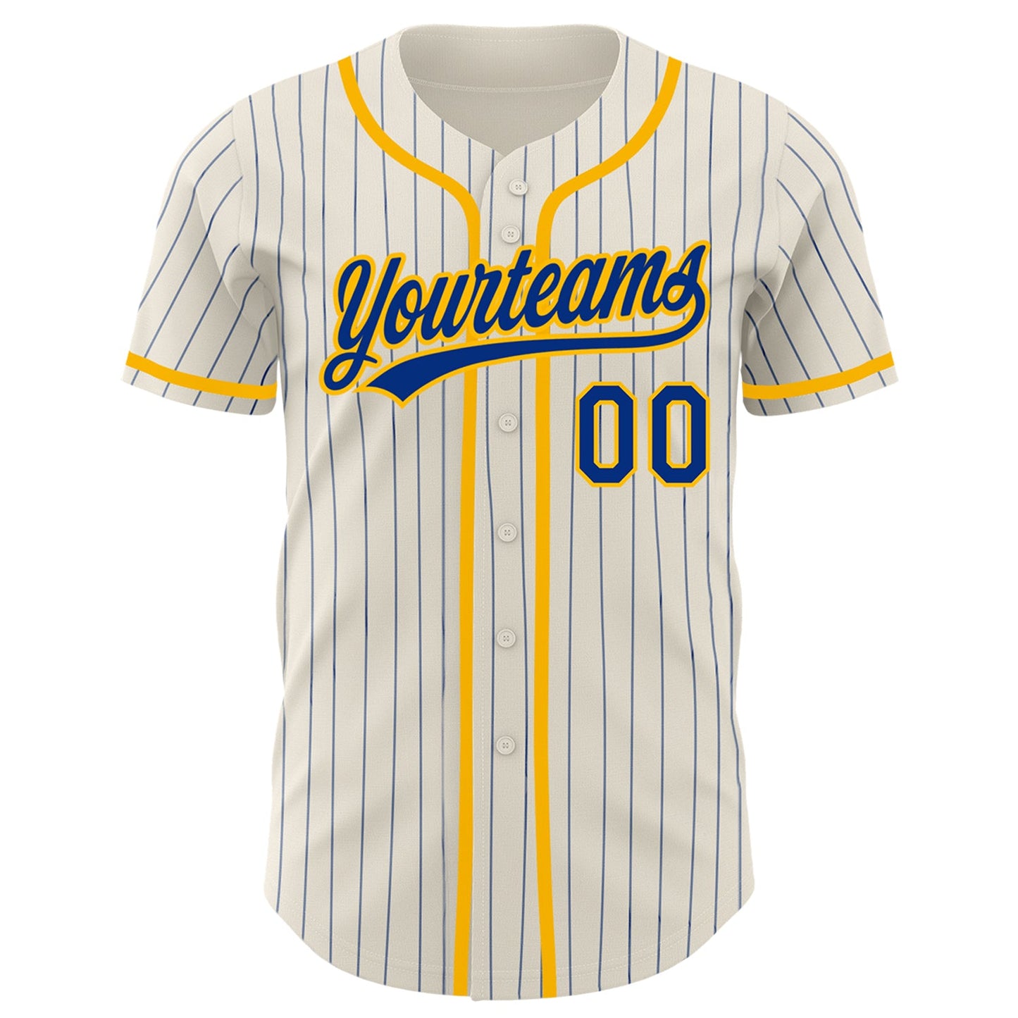 Custom Cream Royal Pinstripe Gold Authentic Baseball Jersey view 2