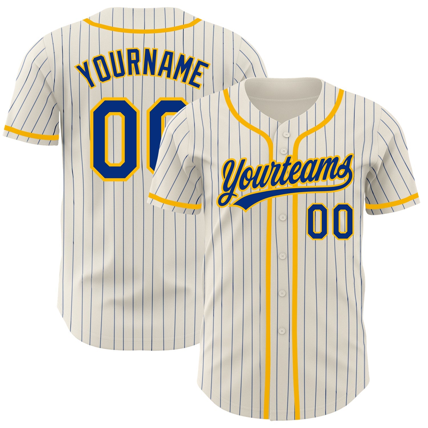 Custom Cream Royal Pinstripe Gold Authentic Baseball Jersey - Main View