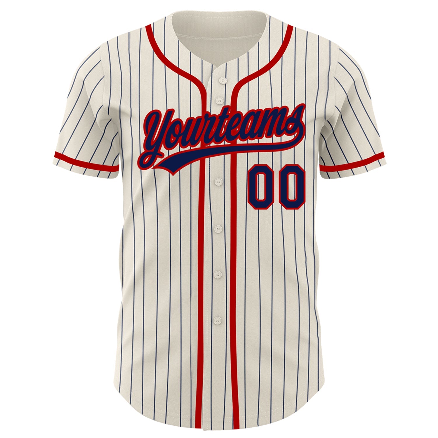 Custom Cream Navy Pinstripe Red Authentic Baseball Jersey view 2