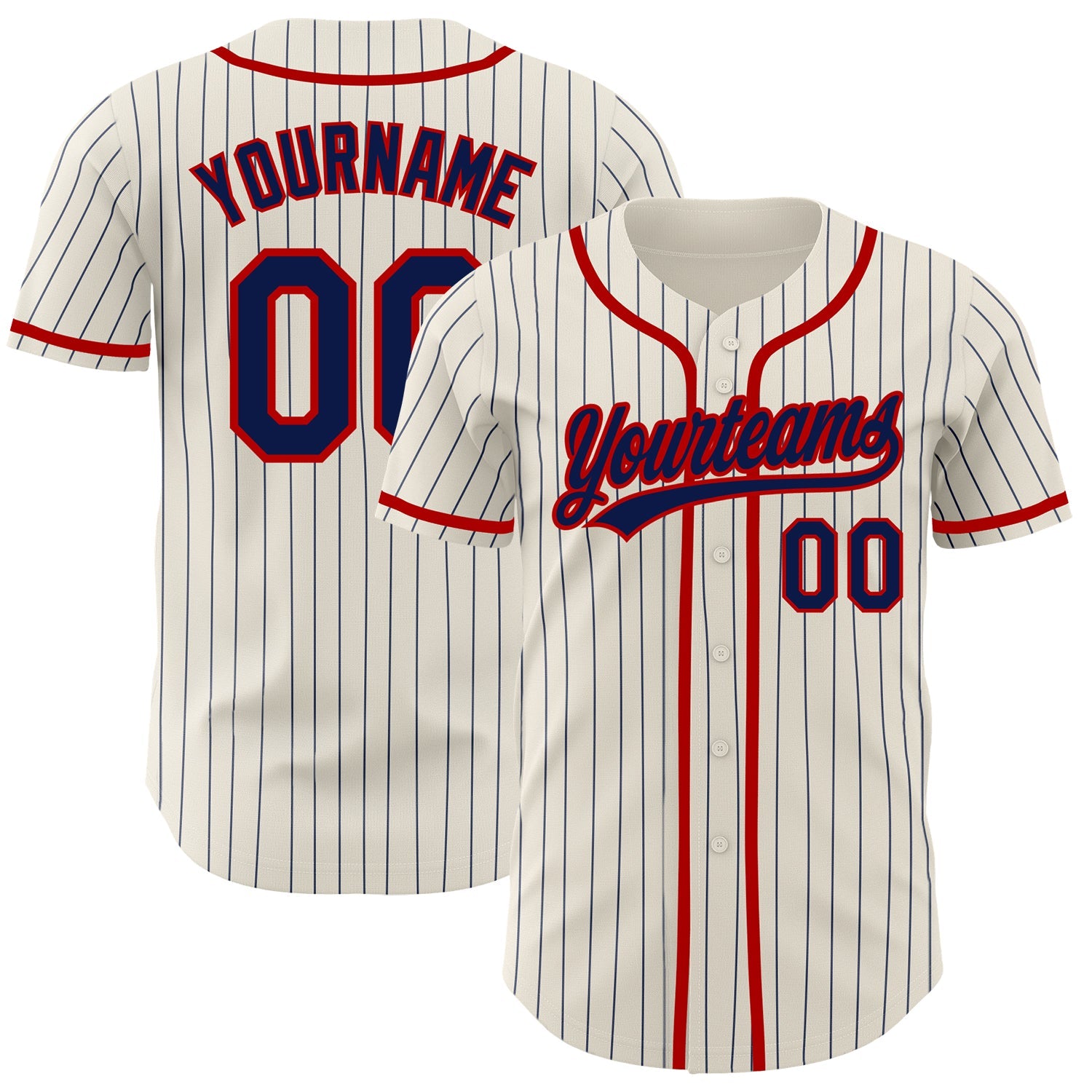 Custom Cream Navy Pinstripe Red Authentic Baseball Jersey - Main View