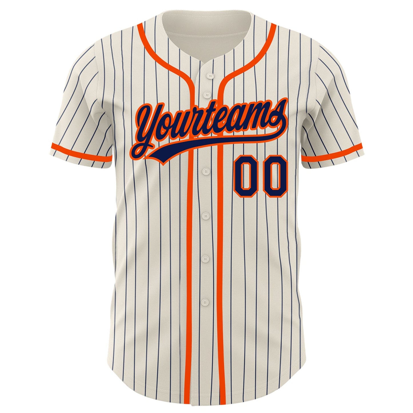 Custom Cream Navy Pinstripe Orange Authentic Baseball Jersey view 2
