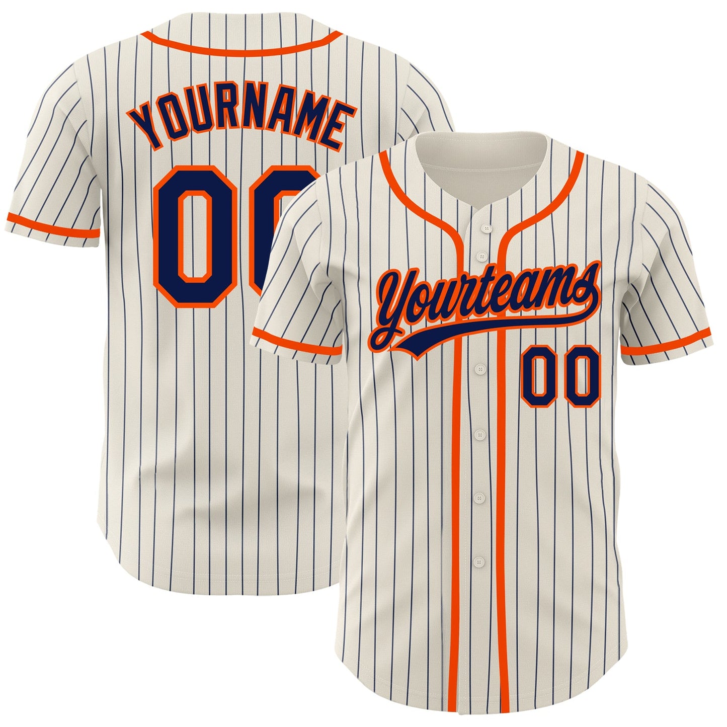 Custom Cream Navy Pinstripe Orange Authentic Baseball Jersey - Main View