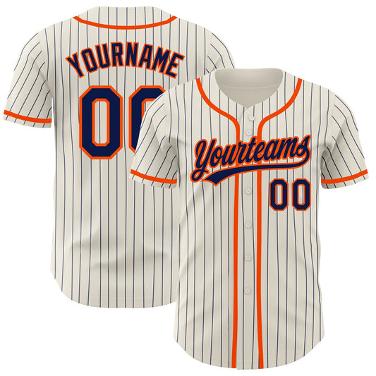 Custom Cream Navy Pinstripe Orange Authentic Baseball Jersey - Main View