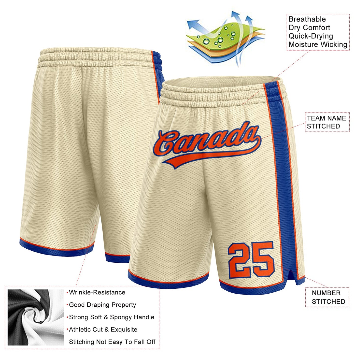Custom Cream Orange-Royal Authentic Basketball Shorts view 2