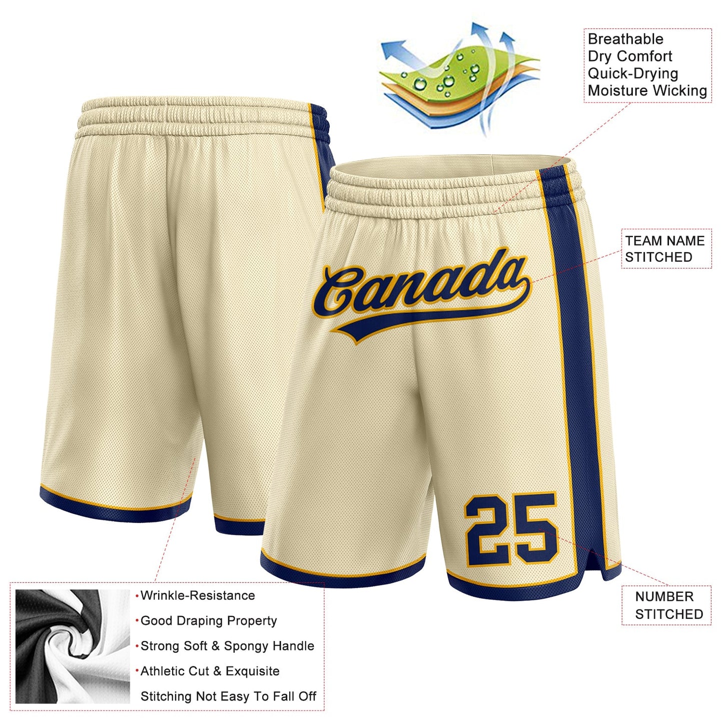 Custom Cream Navy-Gold Authentic Basketball Shorts view 2