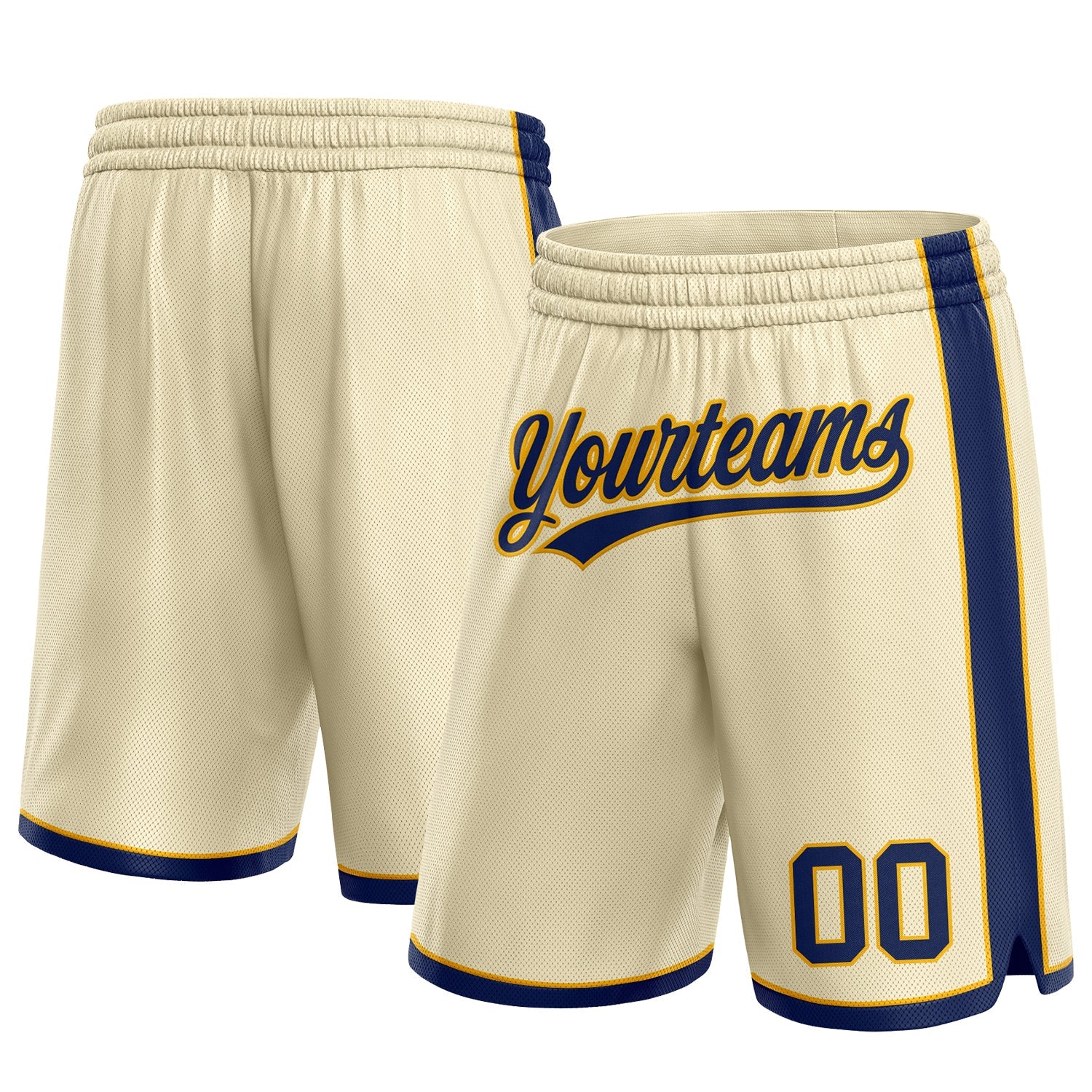 Custom Cream Navy-Gold Authentic Basketball Shorts - Main View