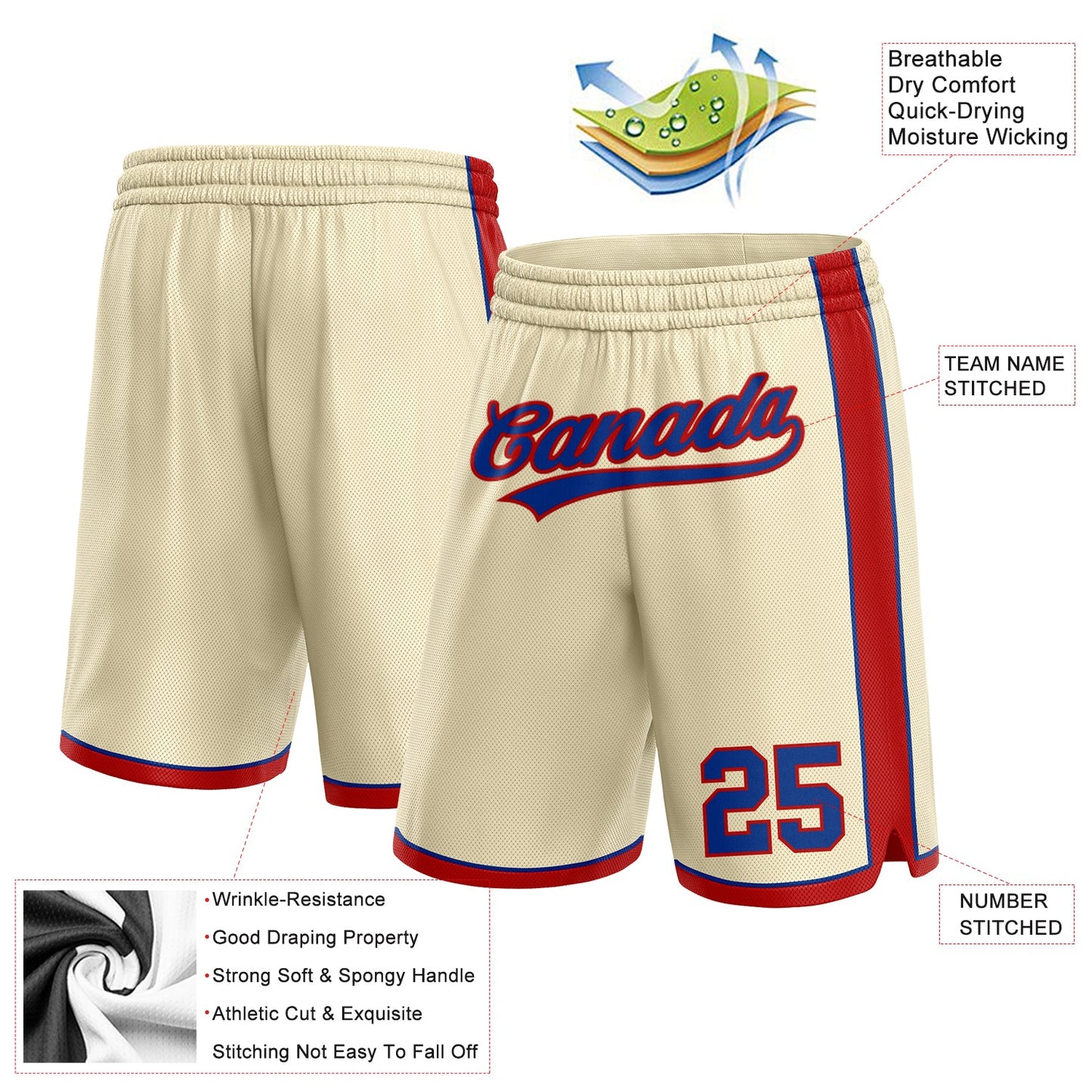 Custom Cream Royal-Red Authentic Basketball Shorts view 2