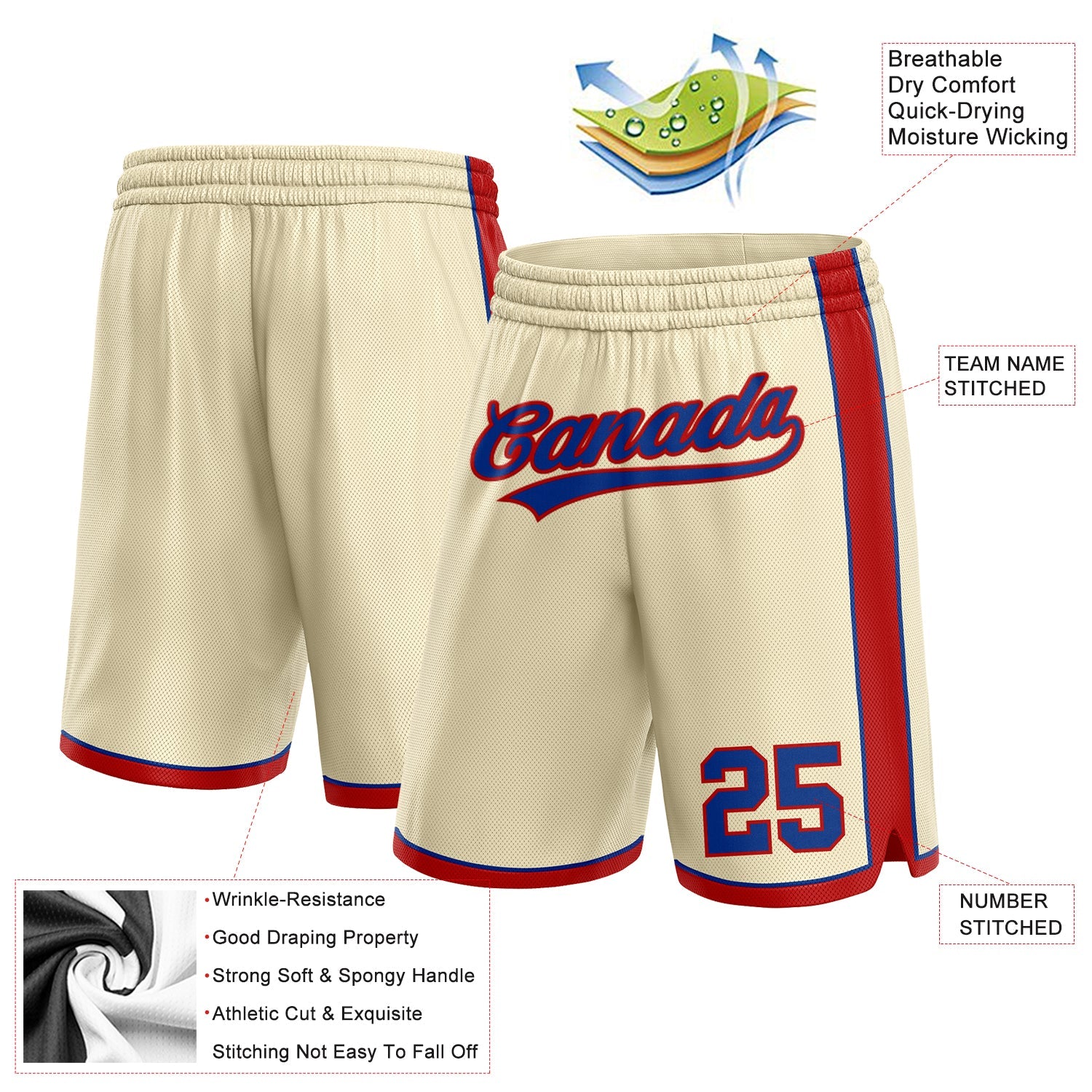 Custom Cream Royal-Red Authentic Basketball Shorts view 2