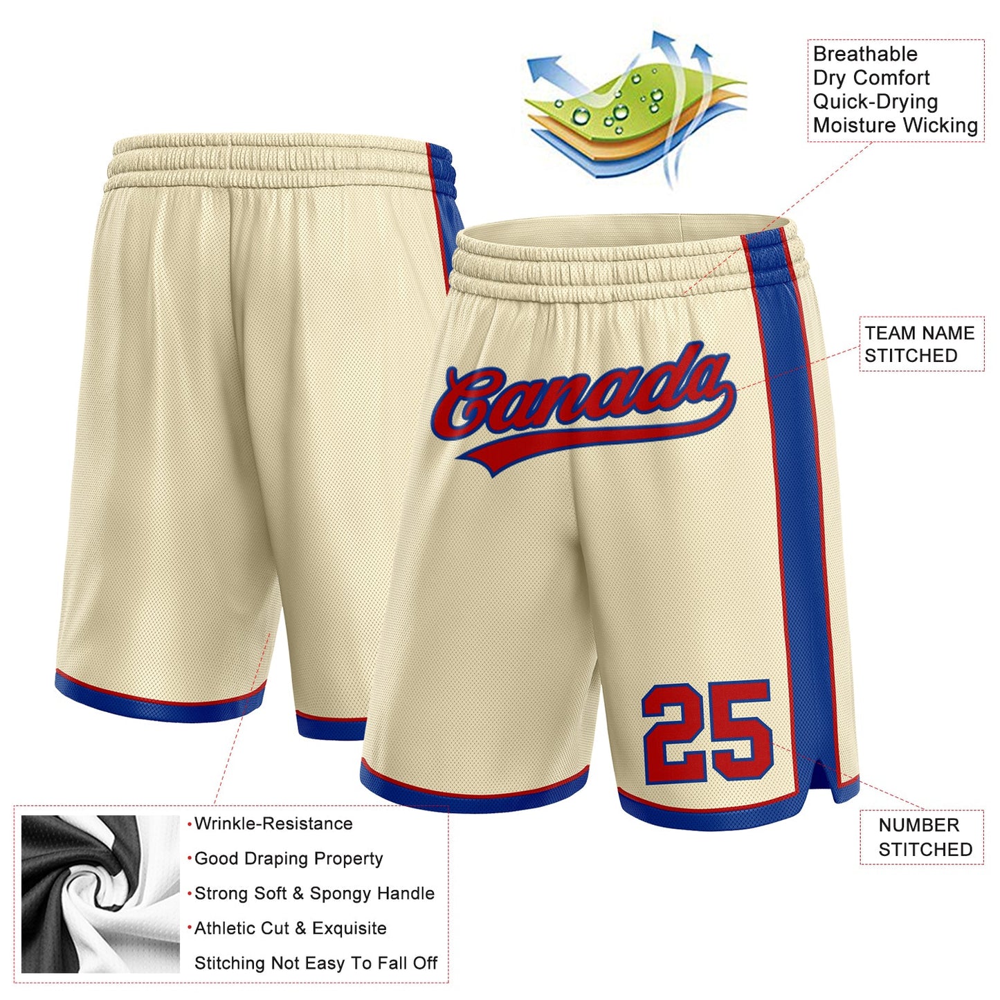 Custom Cream Red-Royal Authentic Basketball Shorts view 2