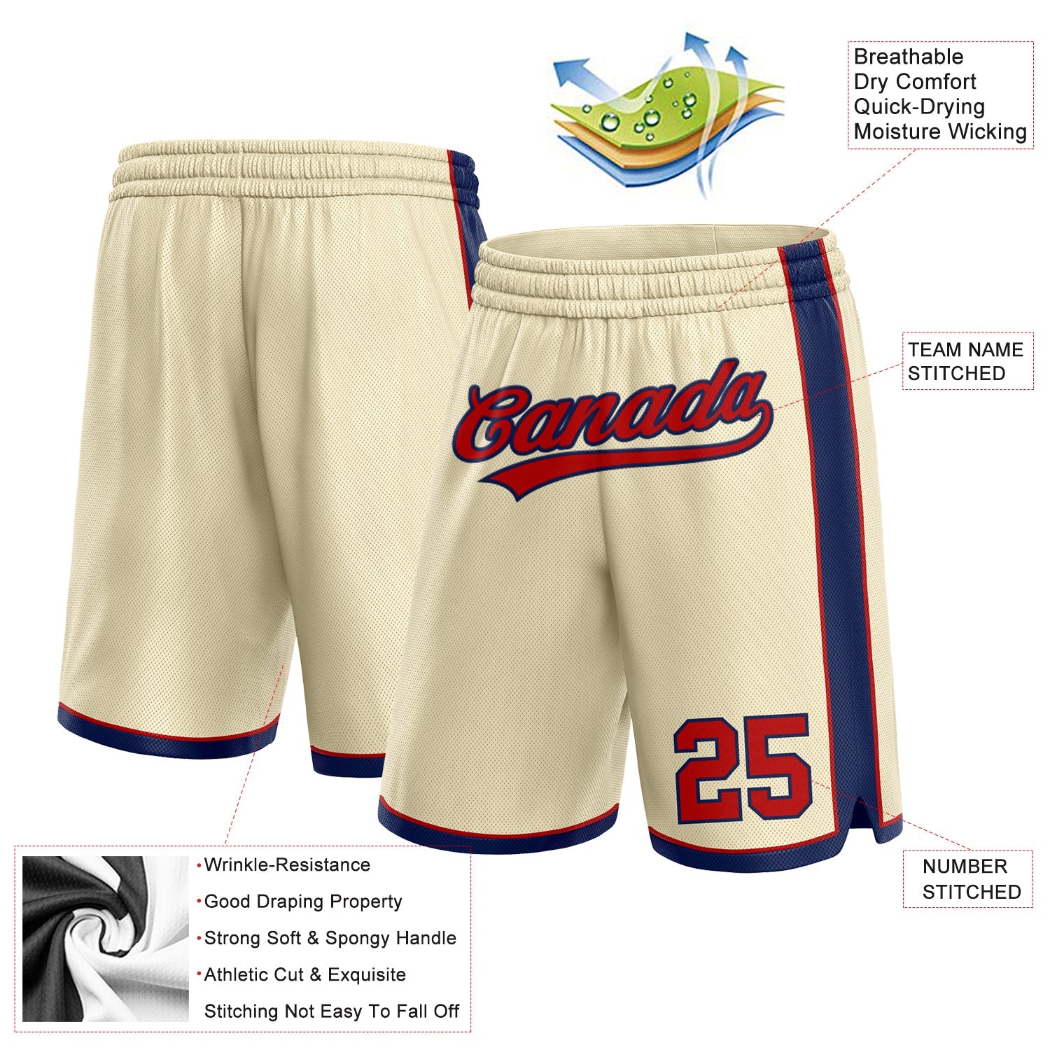 Custom Cream Red-Navy Authentic Basketball Shorts view 2