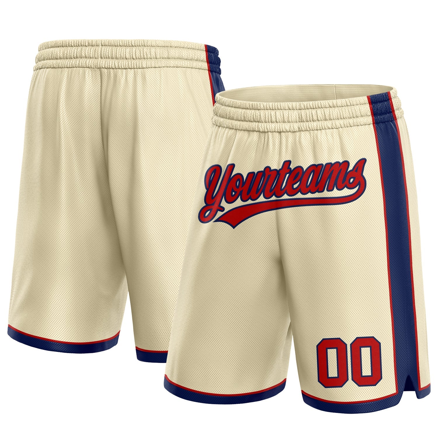 Custom Cream Red-Navy Authentic Basketball Shorts - Main View