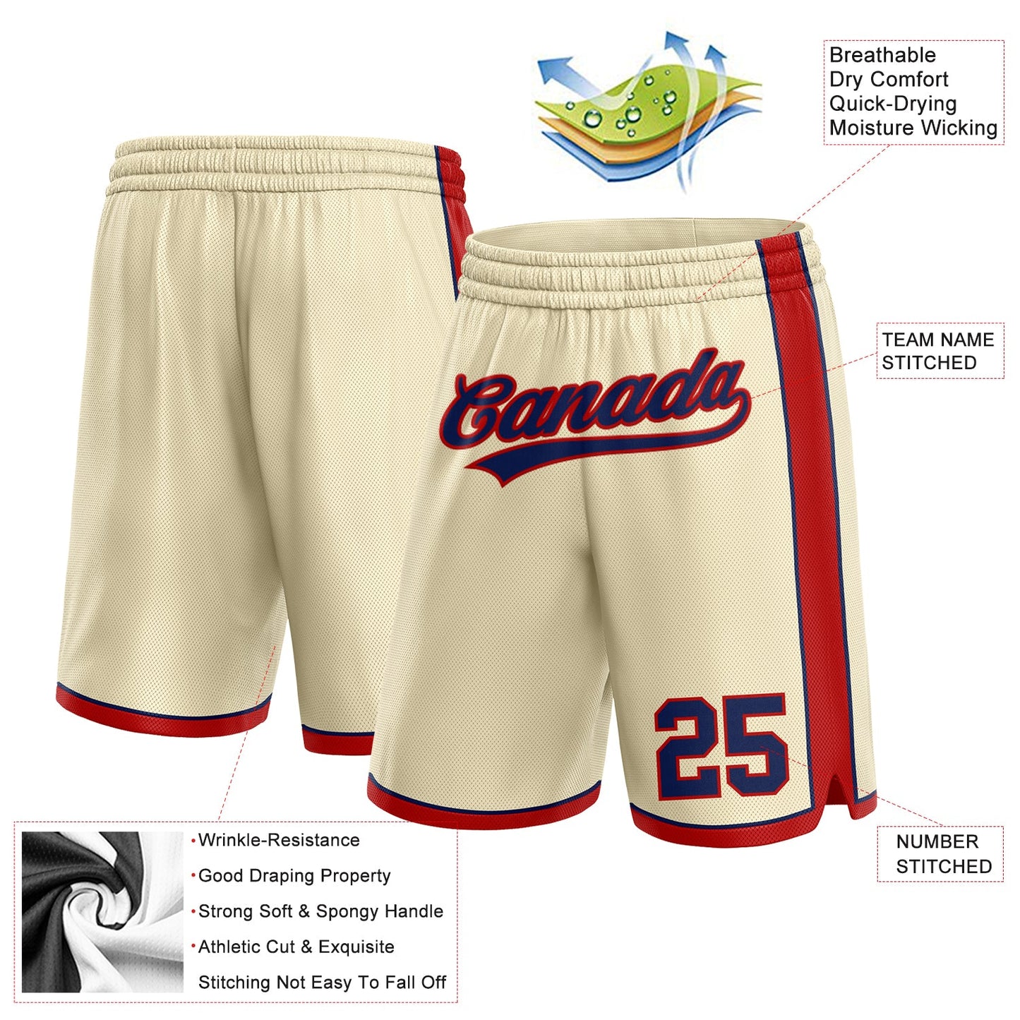 Custom Cream Navy-Red Authentic Basketball Shorts view 2
