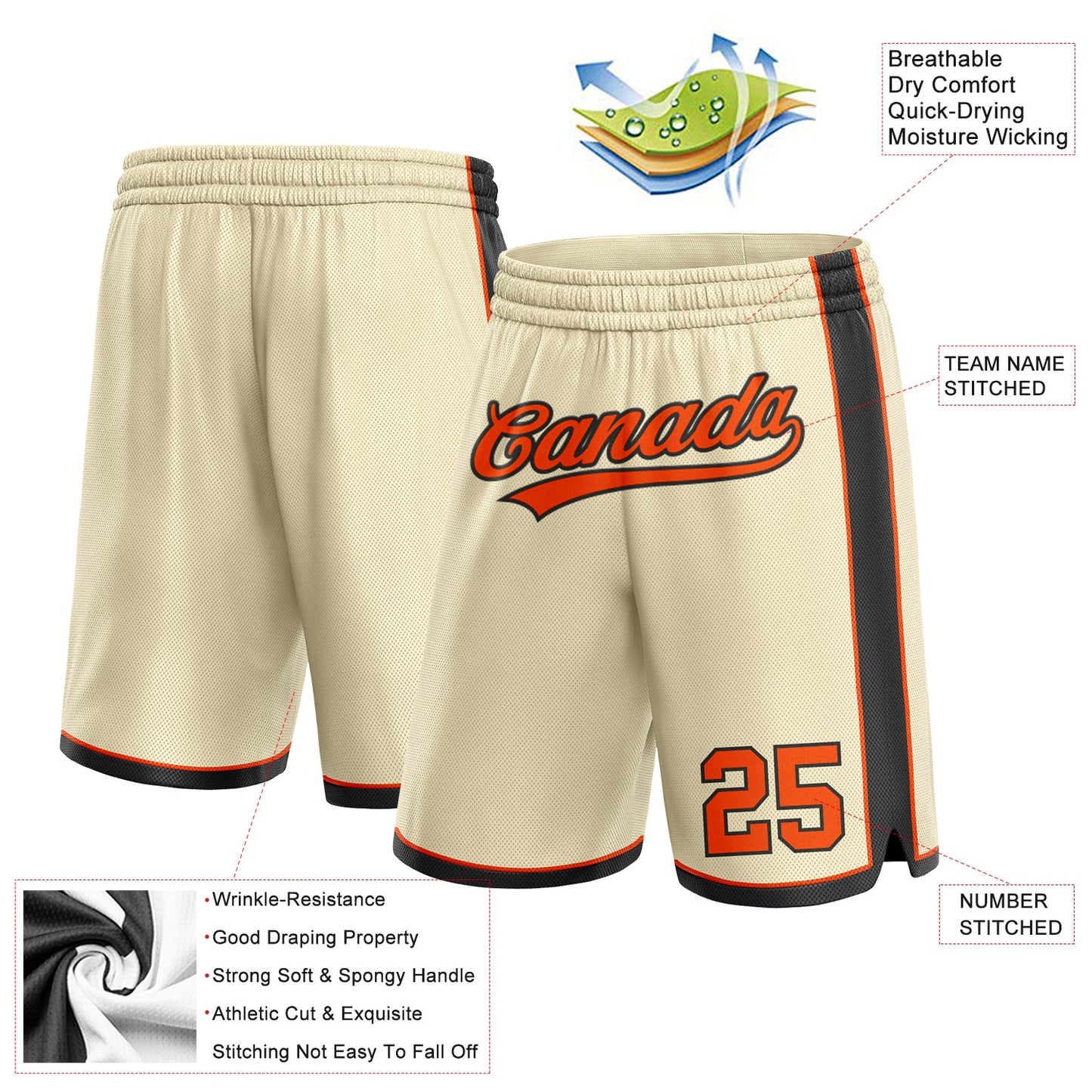 Custom Cream Orange-Black Authentic Basketball Shorts view 2
