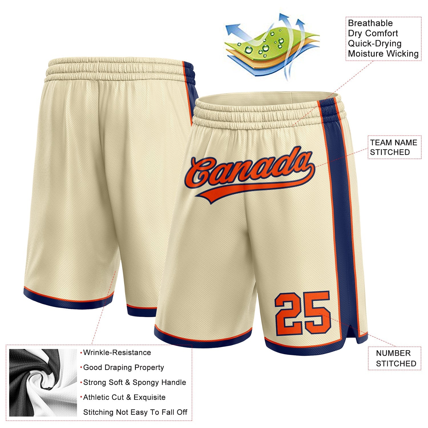 Custom Cream Orange-Navy Authentic Basketball Shorts view 2