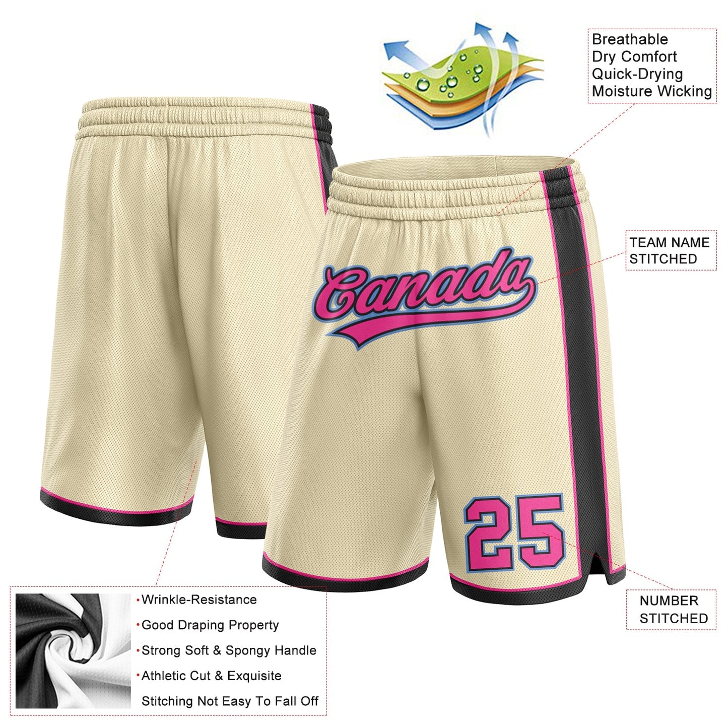Custom Cream Pink Black-Light Blue Authentic Basketball Shorts view 2