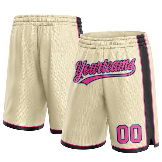 Custom Cream Pink Black-Light Blue Authentic Basketball Shorts - Main View
