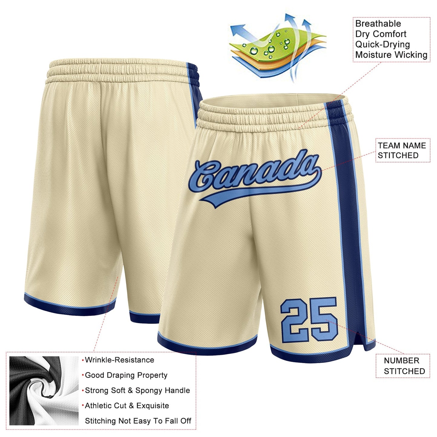 Custom Cream Light Blue-Navy Authentic Basketball Shorts view 2