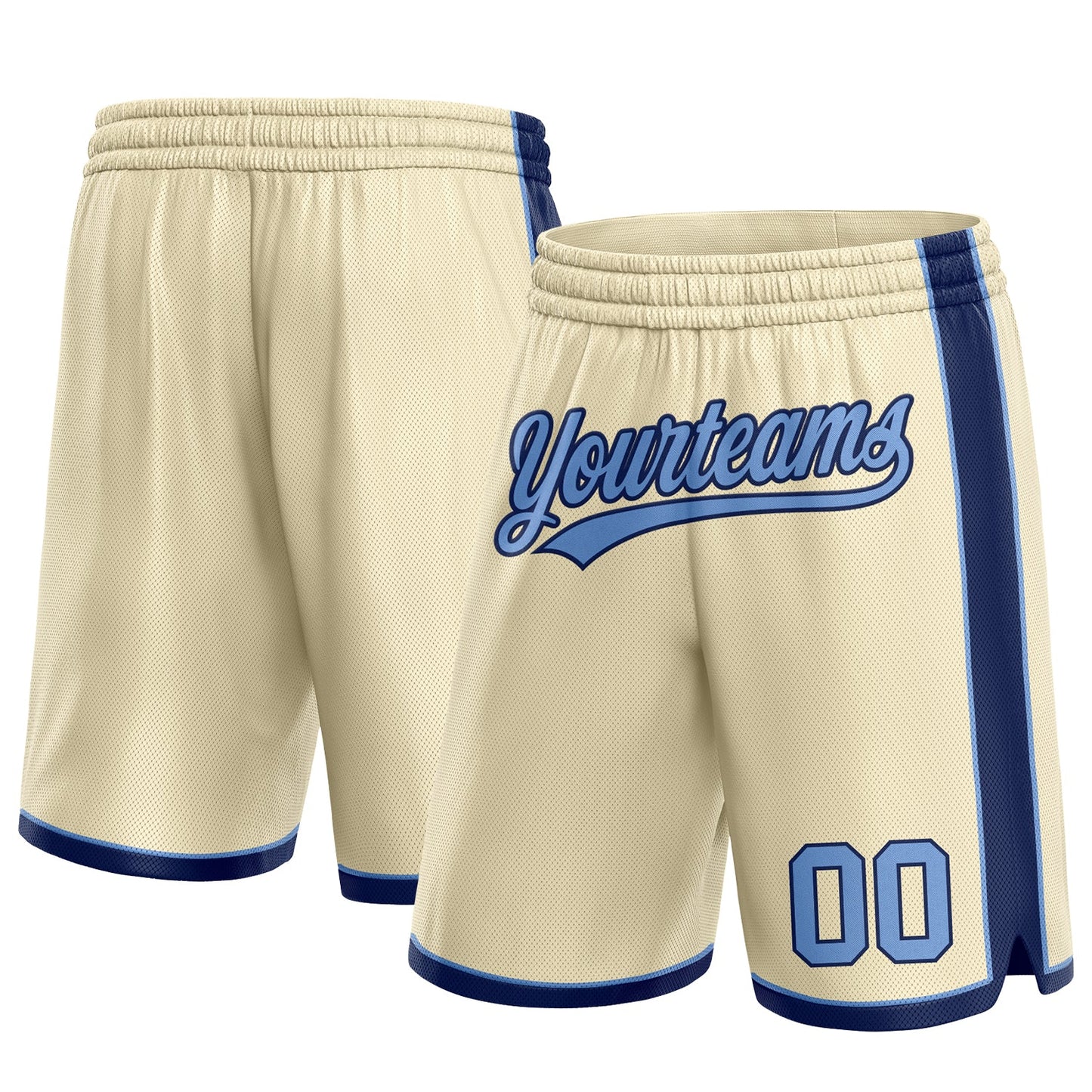 Custom Cream Light Blue-Navy Authentic Basketball Shorts - Main View
