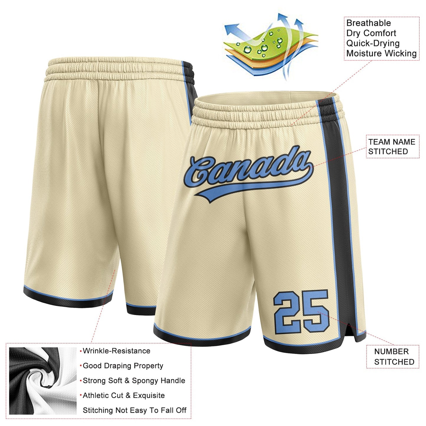 Custom Cream Light Blue-Black Authentic Basketball Shorts view 2