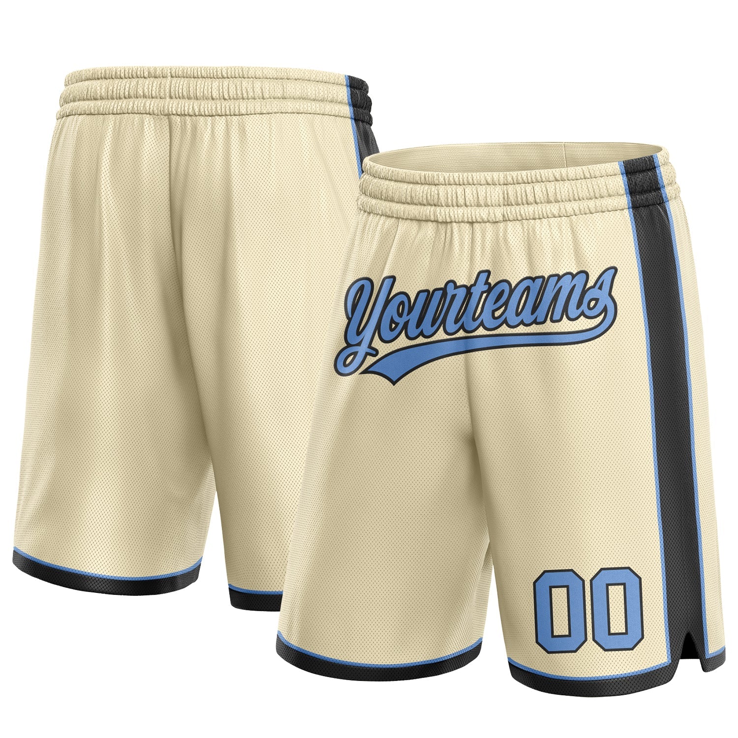 Custom Cream Light Blue-Black Authentic Basketball Shorts - Main View