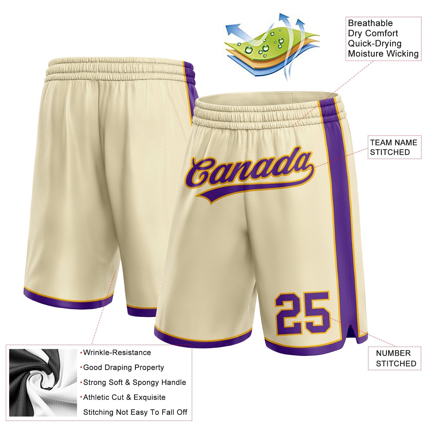 Custom Cream Purple-Gold Authentic Basketball Shorts view 2