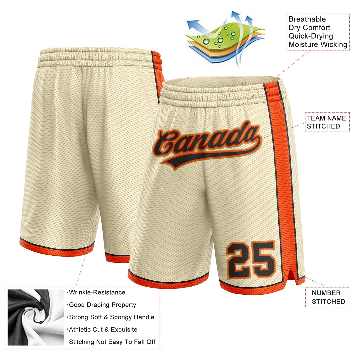 Custom Cream Black Orange-Old Gold Authentic Basketball Shorts view 2