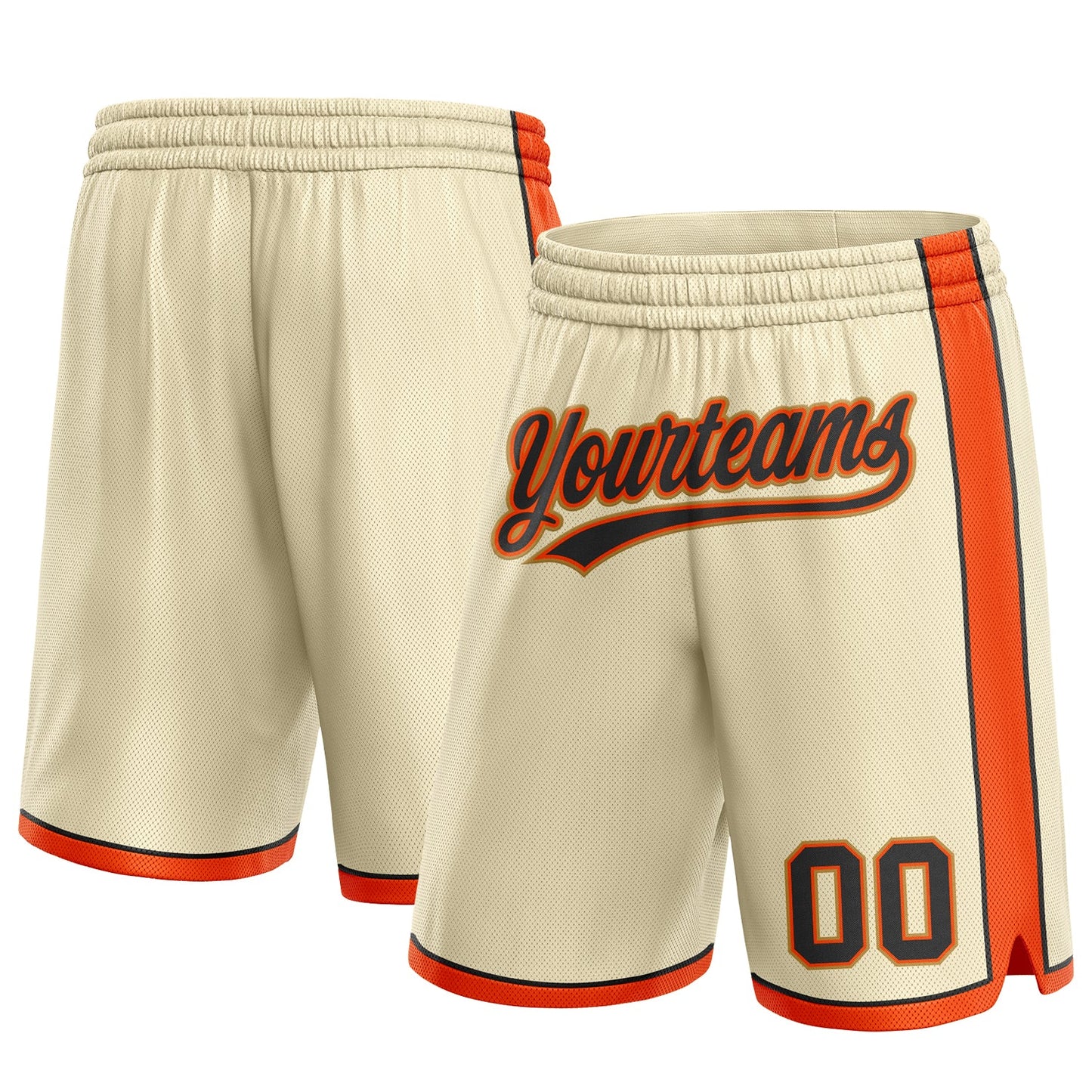 Custom Cream Black Orange-Old Gold Authentic Basketball Shorts - Main View