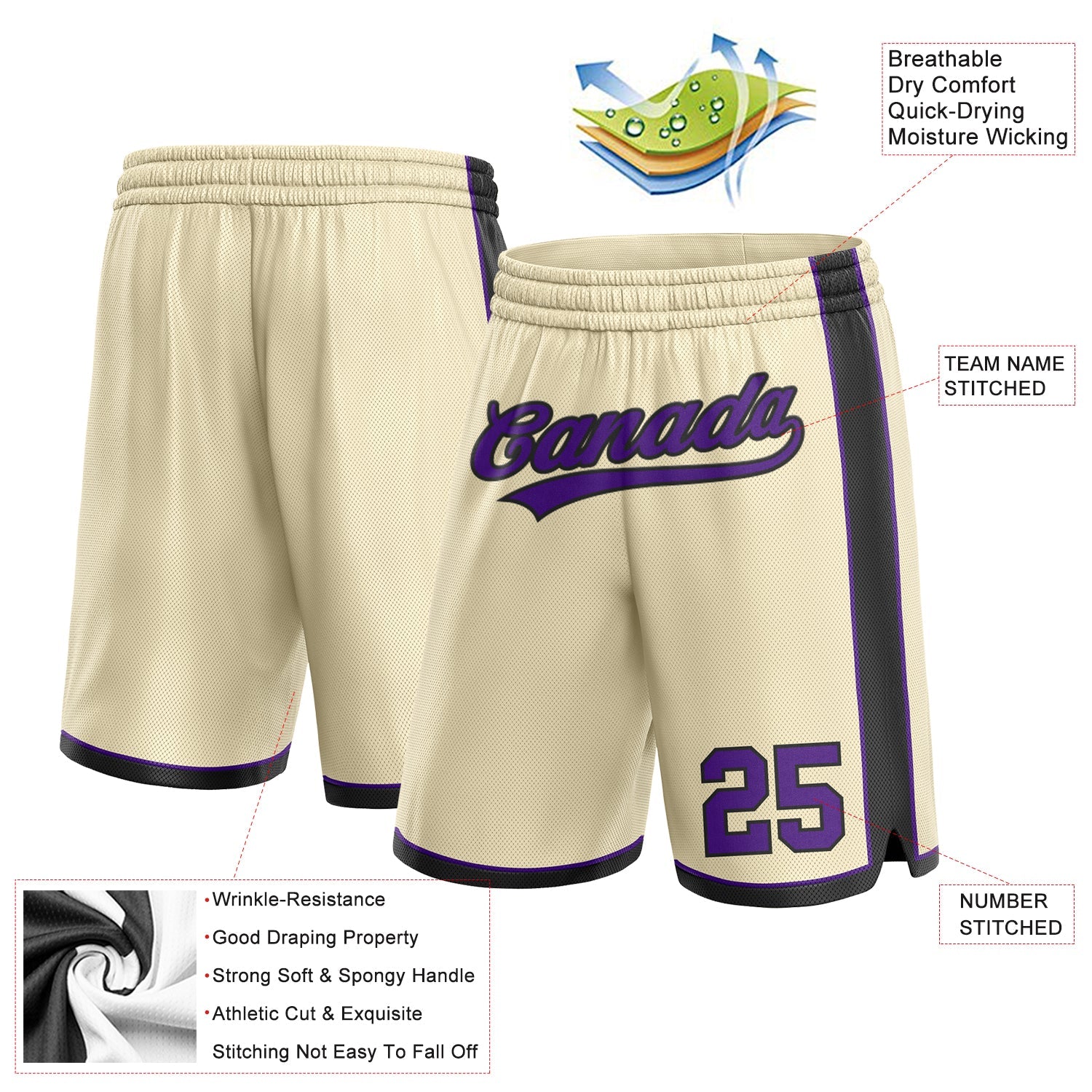 Custom Cream Purple-Black Authentic Basketball Shorts view 2