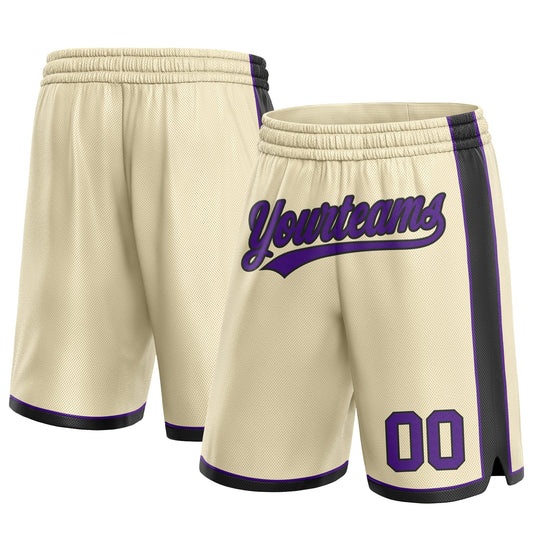 Custom Cream Purple-Black Authentic Basketball Shorts - Main View