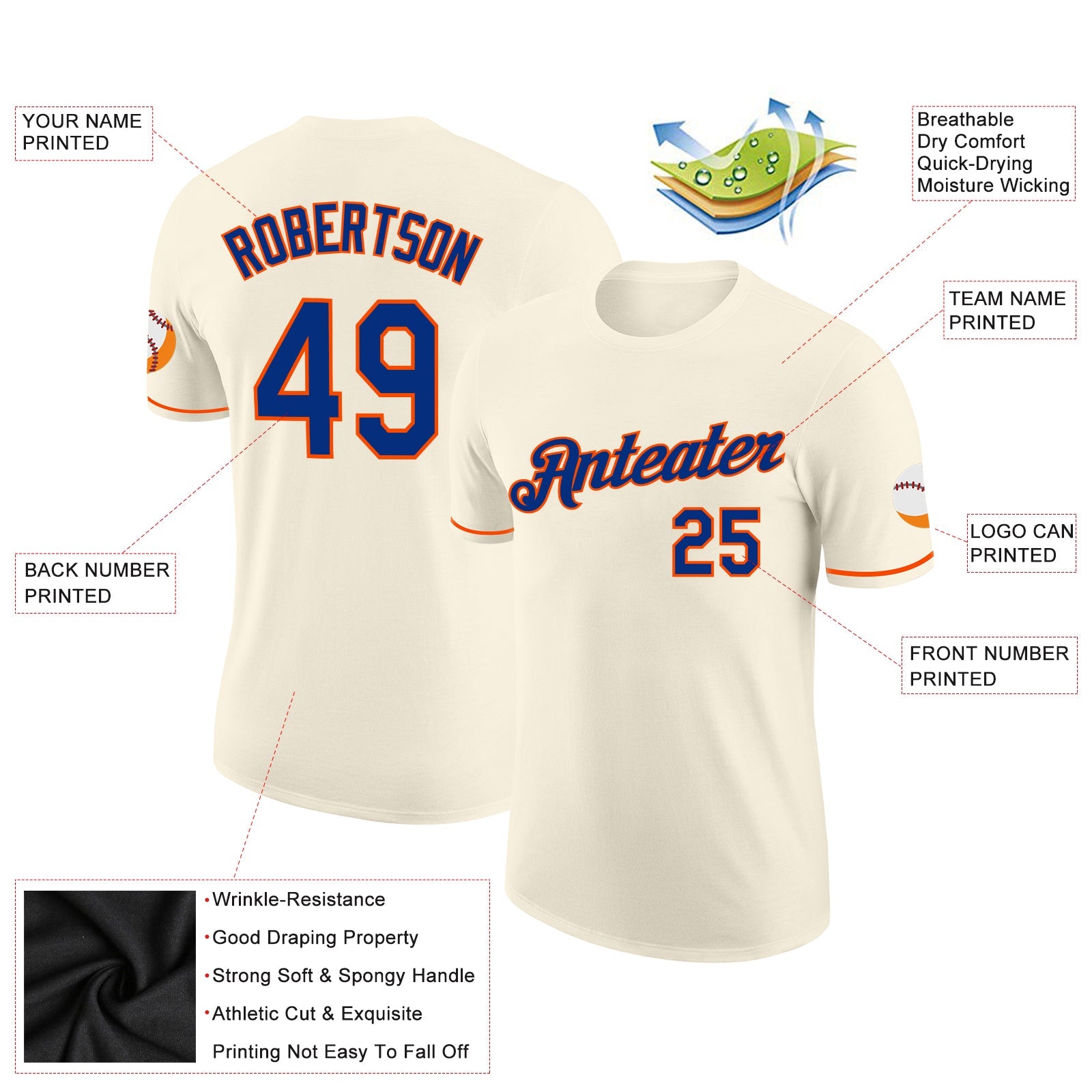 Custom Cream Royal-Orange Performance T-Shirt view 2