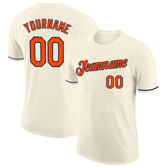 Custom Cream Orange-Navy Performance T-Shirt - Main View
