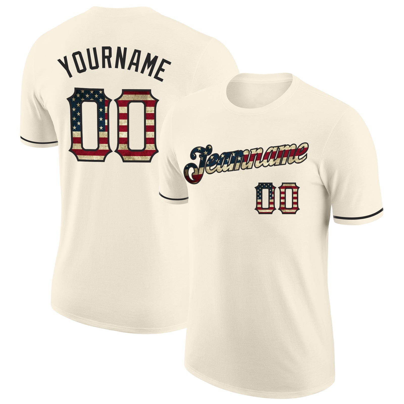 Custom Cream Vintage USA Flag-Black Performance T-Shirt - Main View